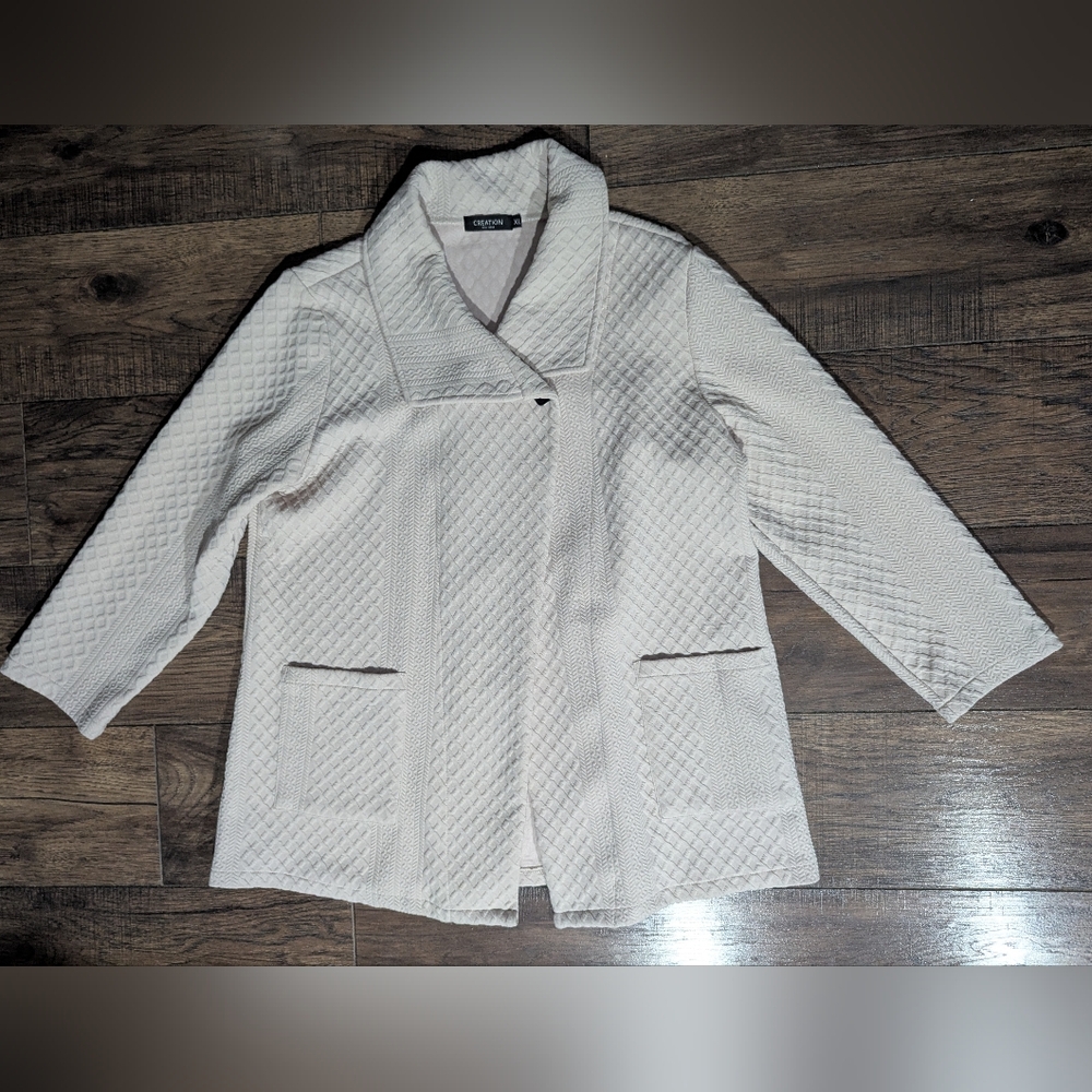 Creation Women's Beige Cream Single Button Open Textured Knit Cardigan Size XL